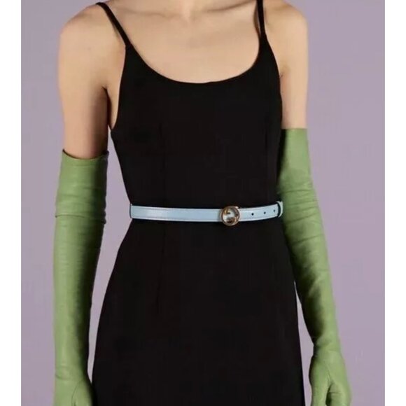 Gucci Women’s Blondie Ciny Interlocking Buckle Leather Belt Cloudy Blue 115cm 72 - Picture 9 of 9